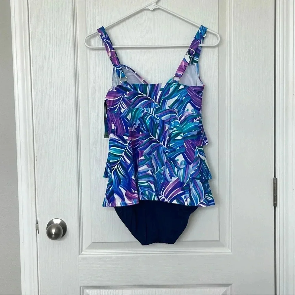 Swim Solutions OnePiece Swimsuit Multicolor Thigh Minimizer Tummy Control Size 8 - Picture 4 of 9